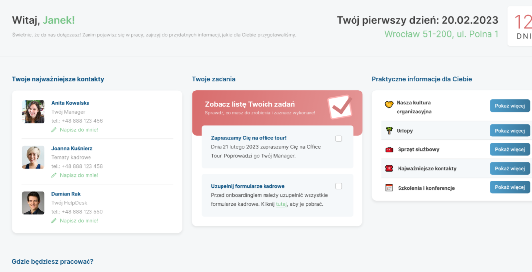 Panel nowego pracownika